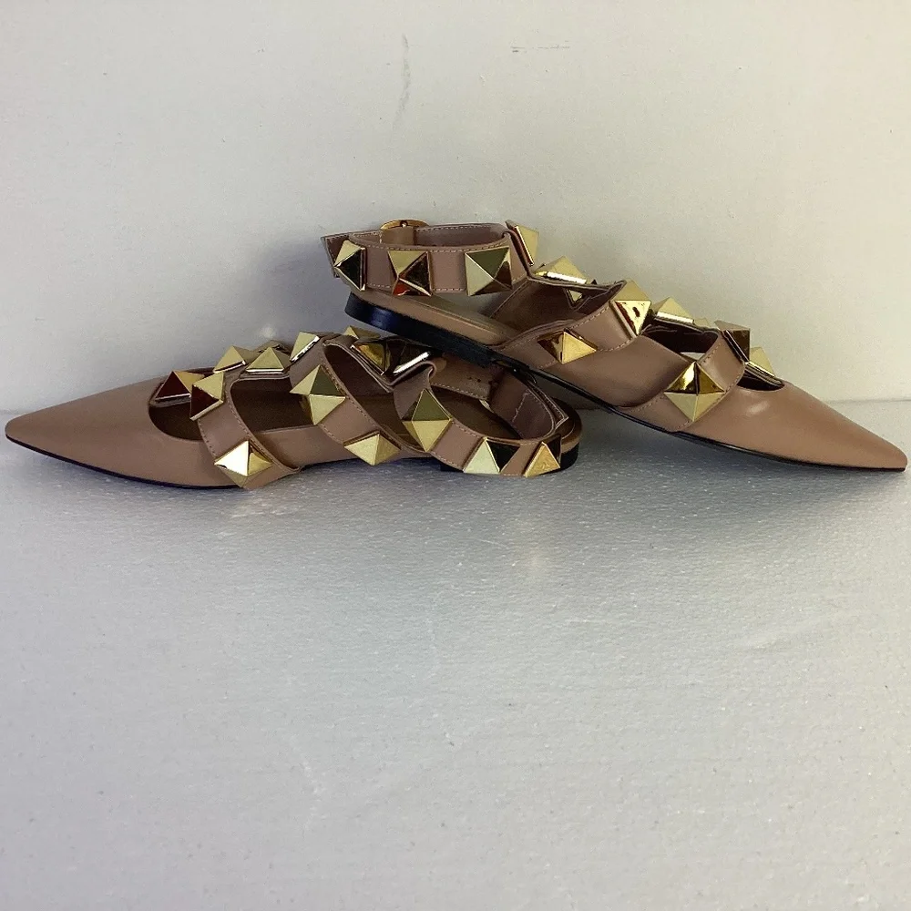 Valentino Garavani New Roman stud Rose Gold Gladiator Point toe Sandals Sz 37 - Picture 7 of 9